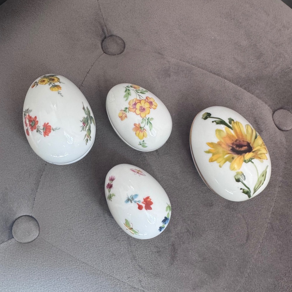 Limoges Chamart France Porcelain Egg‎ Trinket Boxes Floral Set of 4